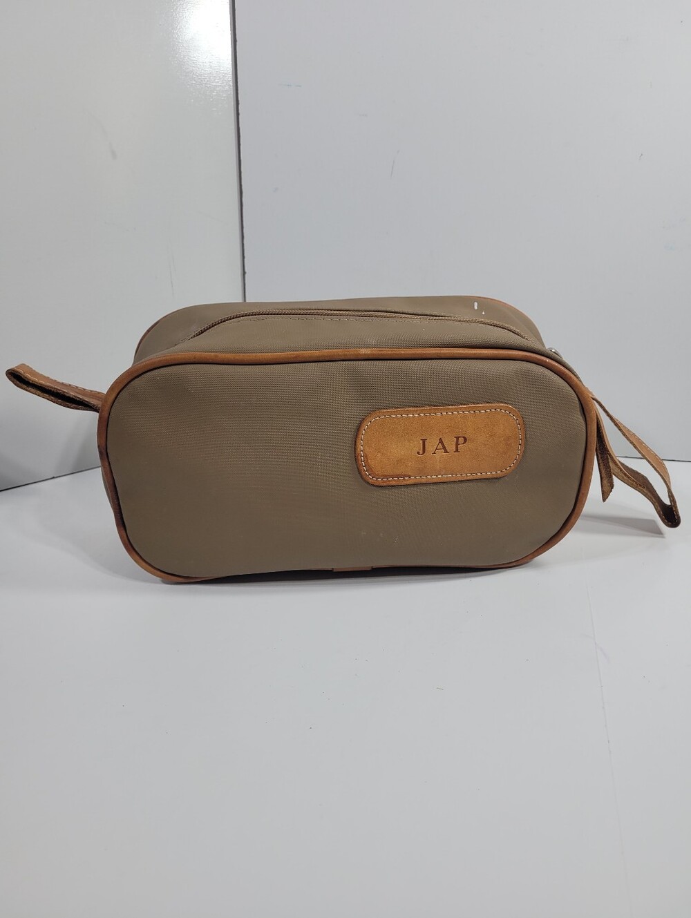 Jon Hart Design Khaki Canvas Shave Kit Dopp Toiletry Bag Travel Monogram JAP